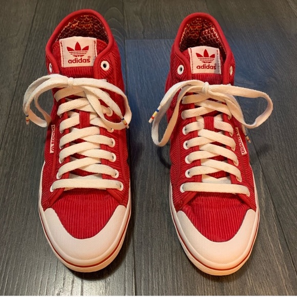 Rare Original Vintage Adidas Red Corduroy High Top - Picture 2 of 7